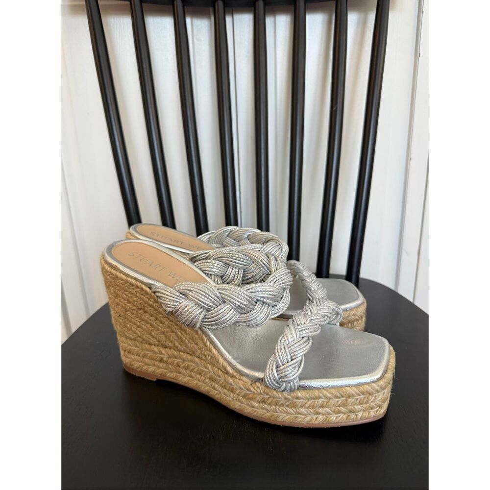Stuart Weitzman braida espadrille silver wedge sandal size 8.5 - Picture 4 of 13